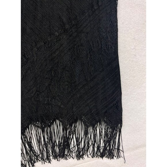 Vintage Harlow Size 14 Petite Black Fringe  80s/90s Sleeveless V-Neck - Picture 6 of 10
